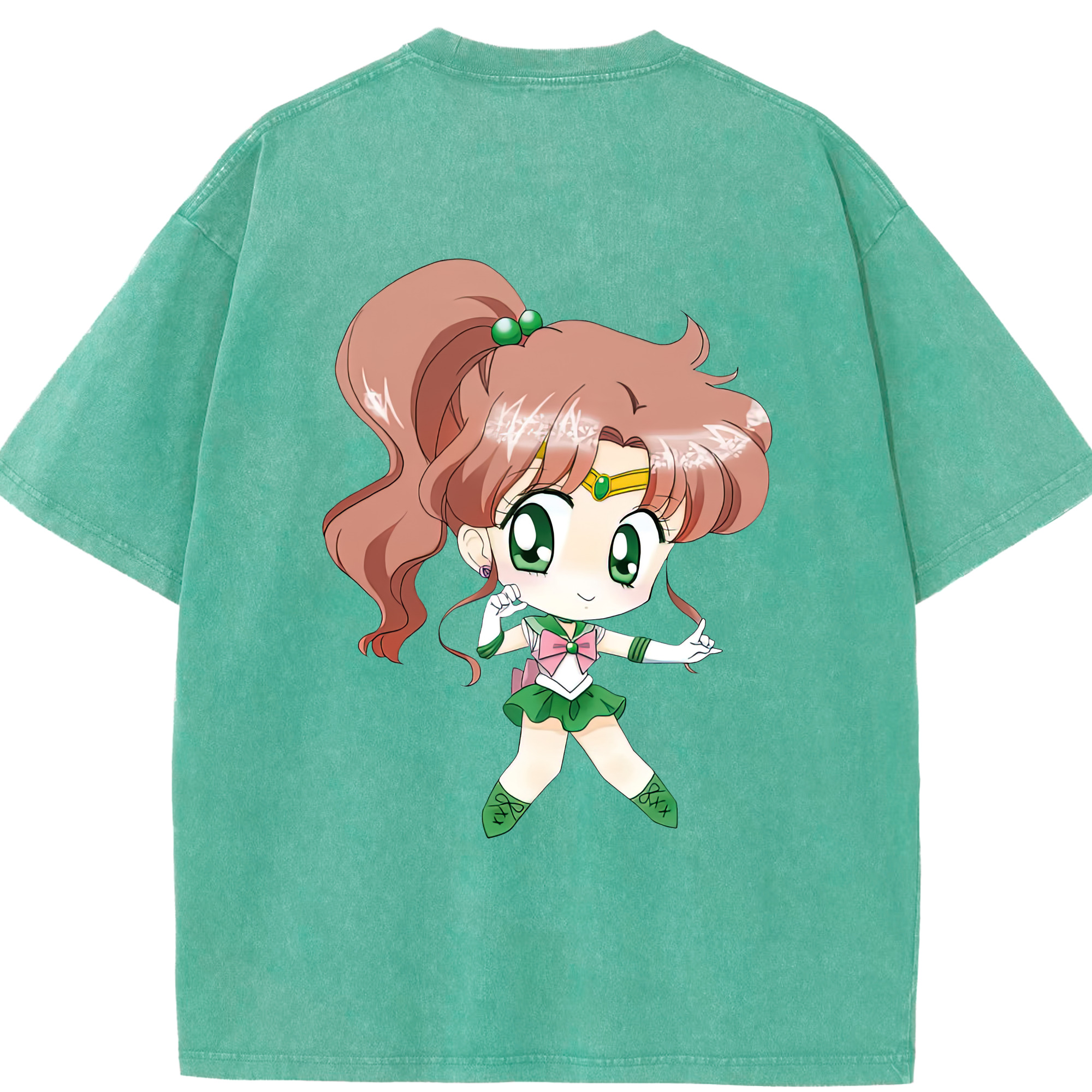 （画像用） 美少女戦士セーラームーン 木野 まこと きの まこと Sailor Moon Kino Makoto （セーラージュピター；Sailor Jupiter） 綿100% ヴィンテージ風 半袖Tシャツ（背面プリント）